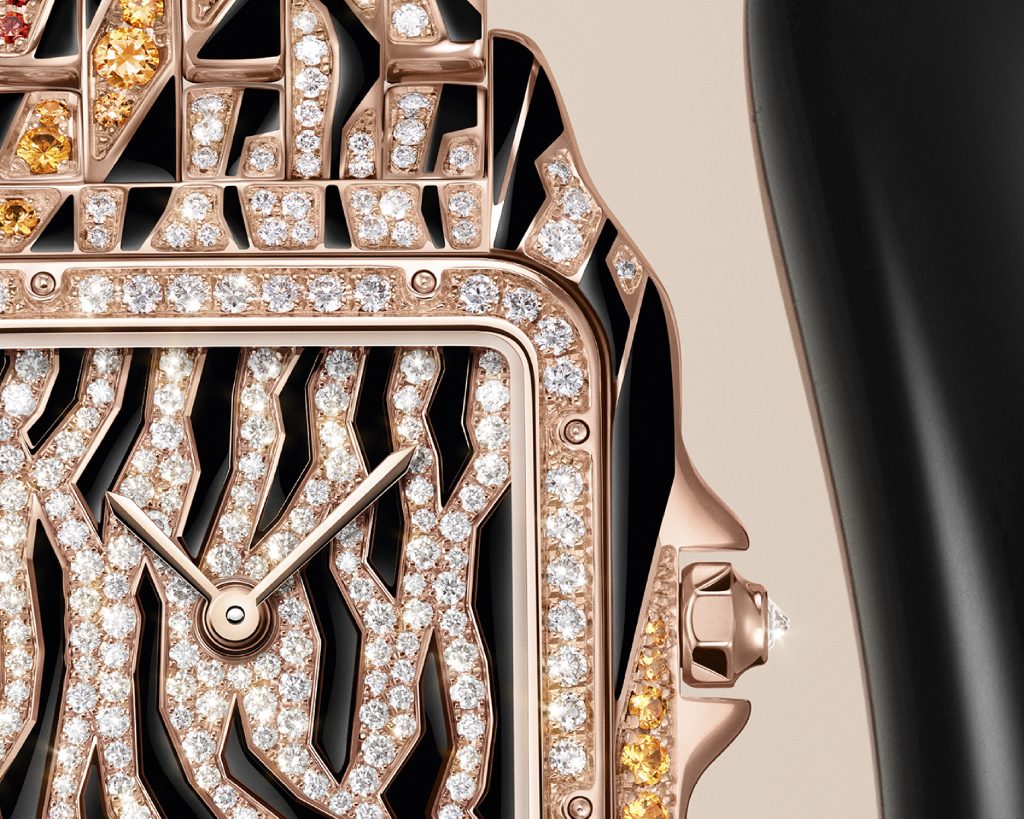 For 2025, Cartier reimagines its classic Panthère de Cartier with an abstract animal-inspired motif that combines elements of both zebra and tiger patterns.