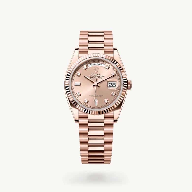 Rolex day-date in 18 ct Everose gold, M128235-0009* - Watches of Switzerland