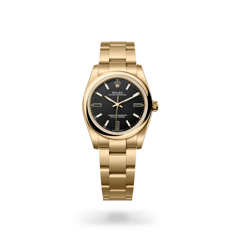 Rolex oyster perpetual in 18 ct yellow gold, M124208-0001* - Watches of Switzerland